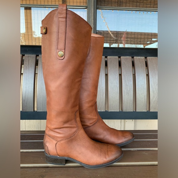Sam Edelm Penny Leather Riding Boots Size 7M Whiskey Leather Equestrian Chic - Picture 4 of 16
